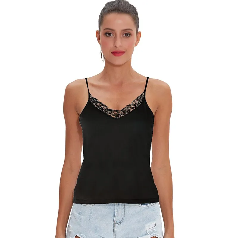 Amy Fashion - Casual Soft Elastic Cotton Lace Tank Tops