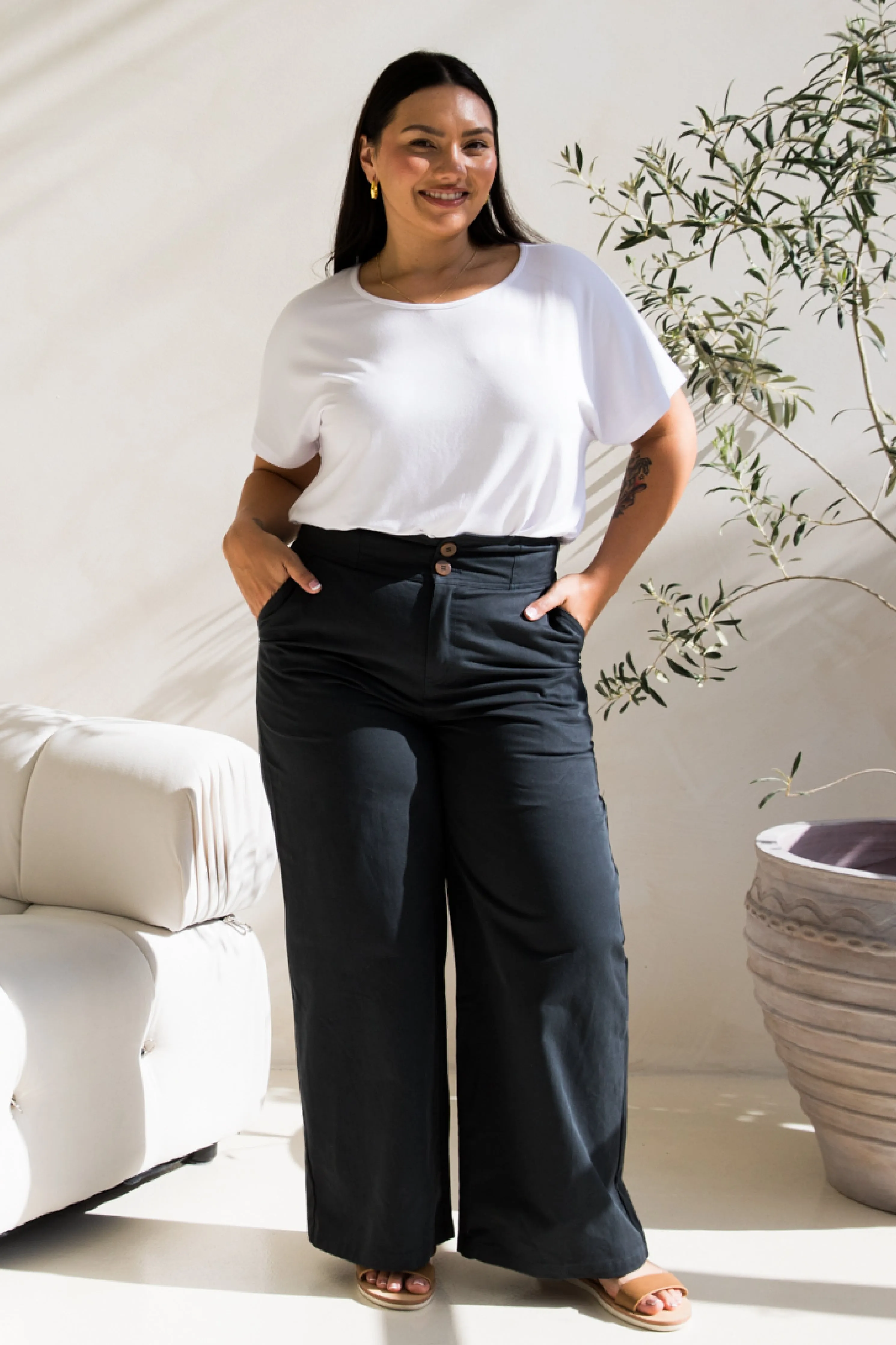 Audrey Wide Leg Pant | Mid Charcoal | FINAL SALE