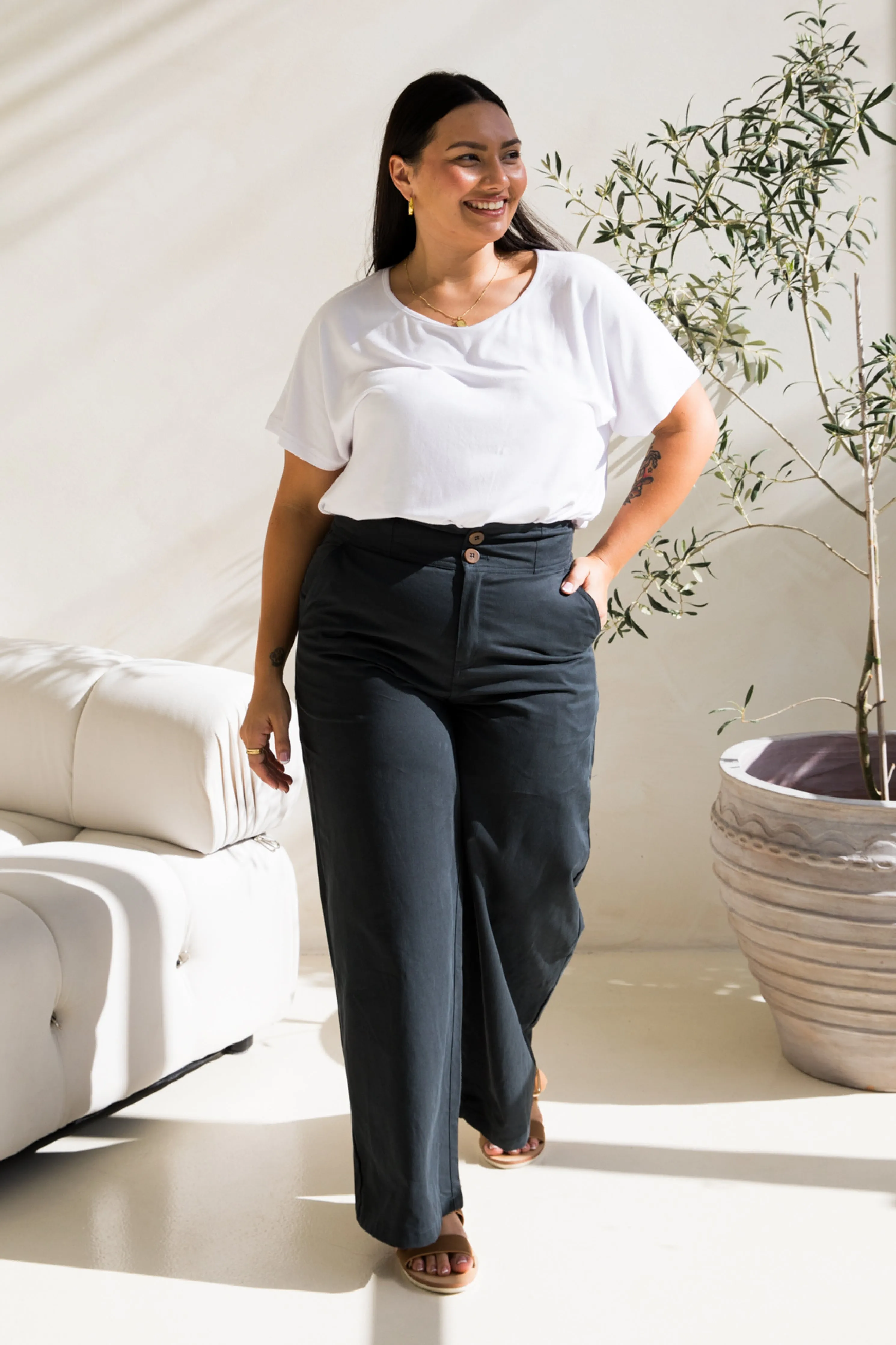 Audrey Wide Leg Pant | Mid Charcoal | FINAL SALE