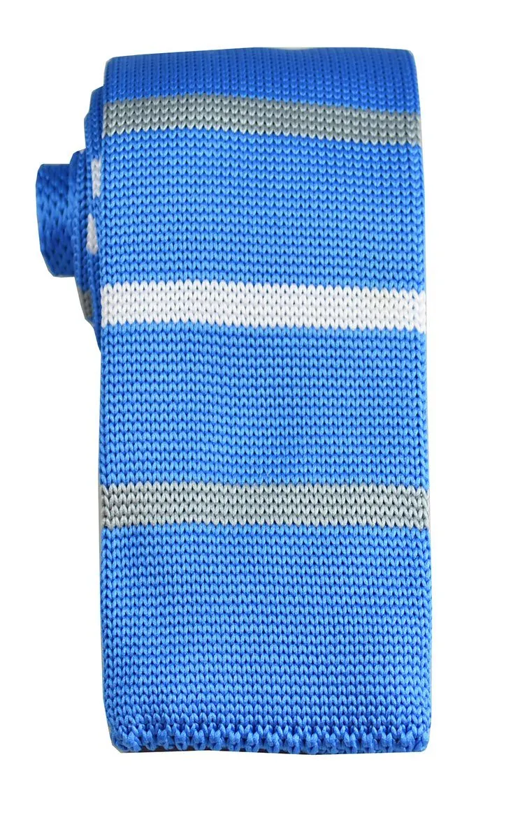 Baby Blue Striped Knit Tie by Paul Malone