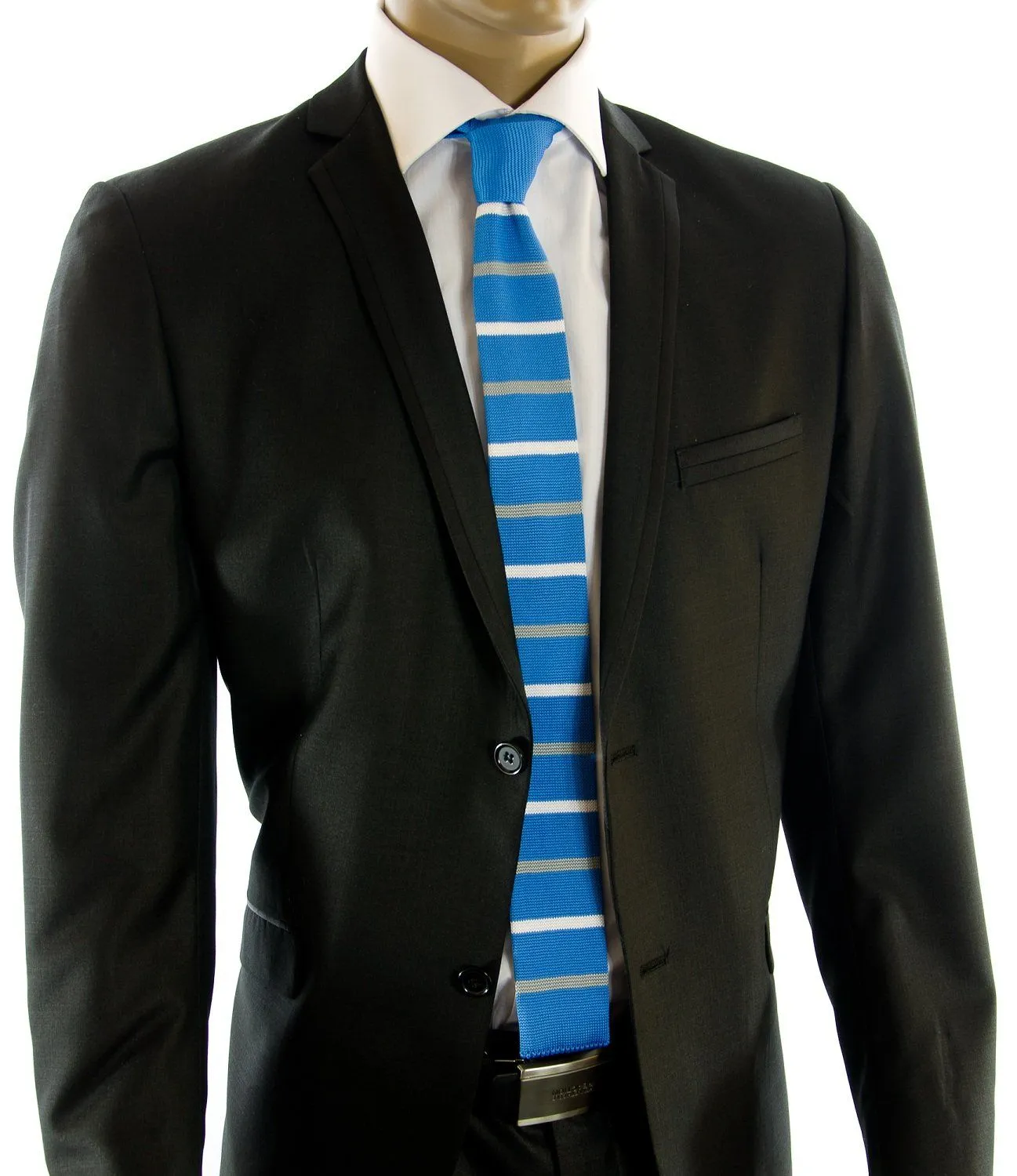 Baby Blue Striped Knit Tie by Paul Malone