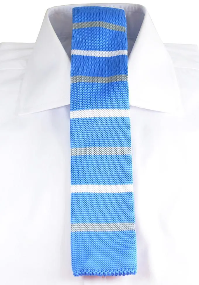 Baby Blue Striped Knit Tie by Paul Malone