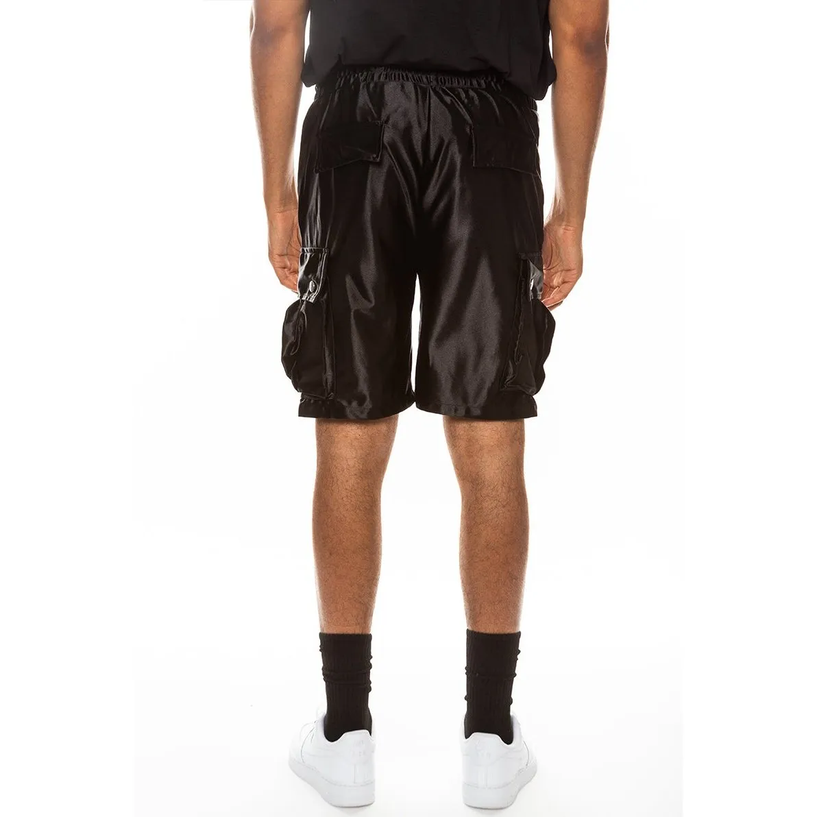 Black Satin Cargo Shorts