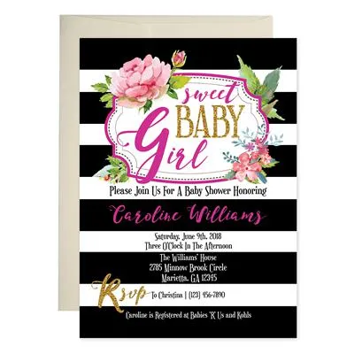 Black Striped Baby Shower Invitations