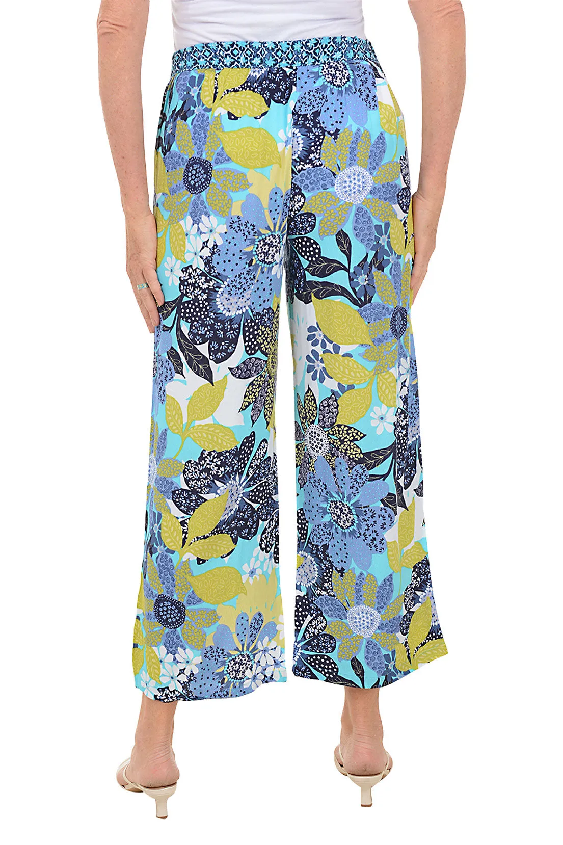 Blue Floral Diamond Palazzo Pant