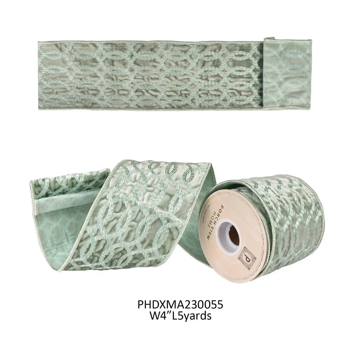 Celadon Velvet with Entwined Celadon Embroidery Ribbon 4"