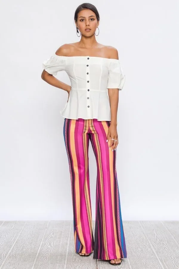 Demi Flare Scuba Multi-Colored Strip Print Pant