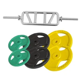 Diagonal Triceps Bar Rubber Coated Grip Plate Set 60KG