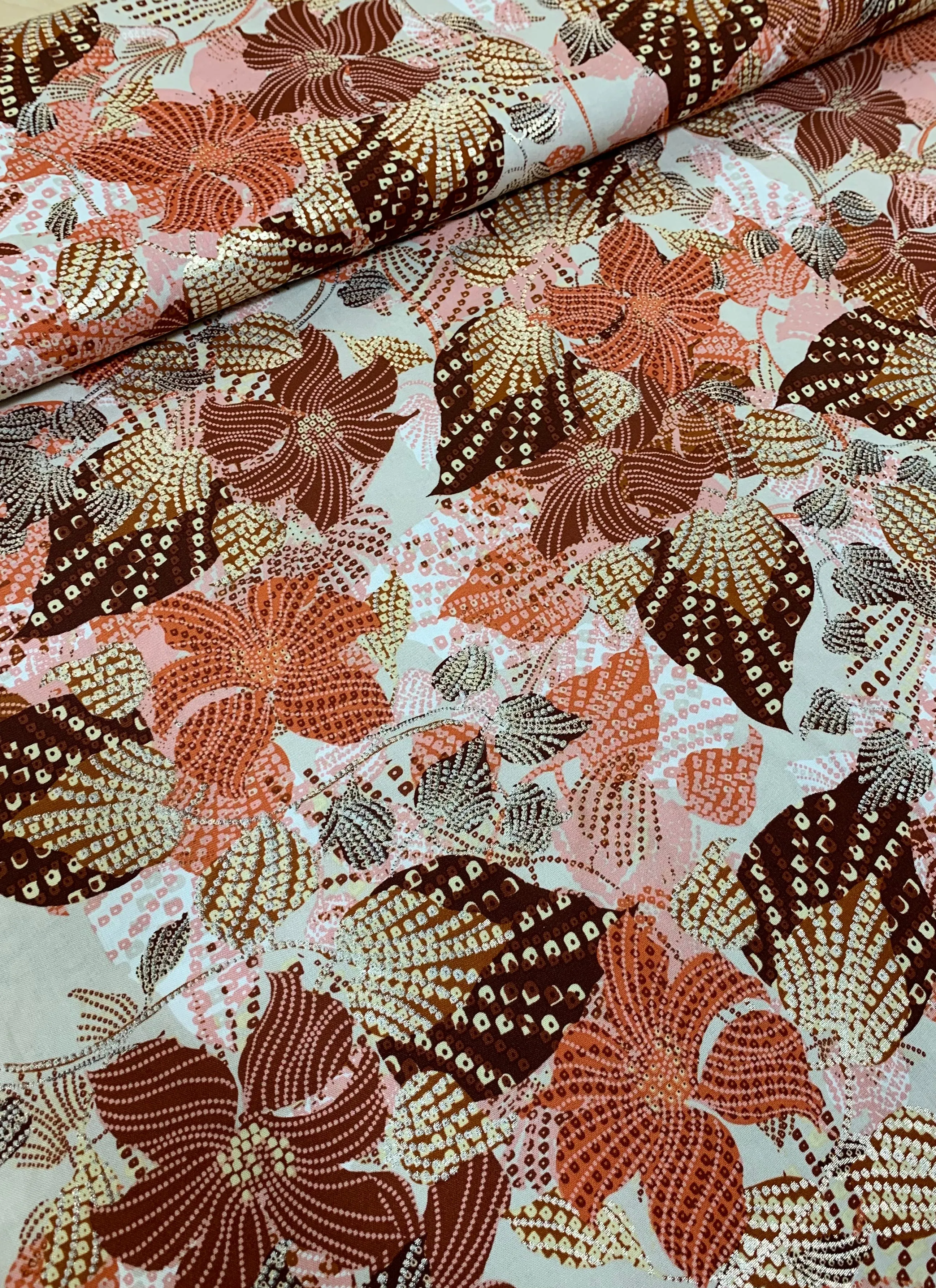 Foil Autumn Leaves Challis Viscose