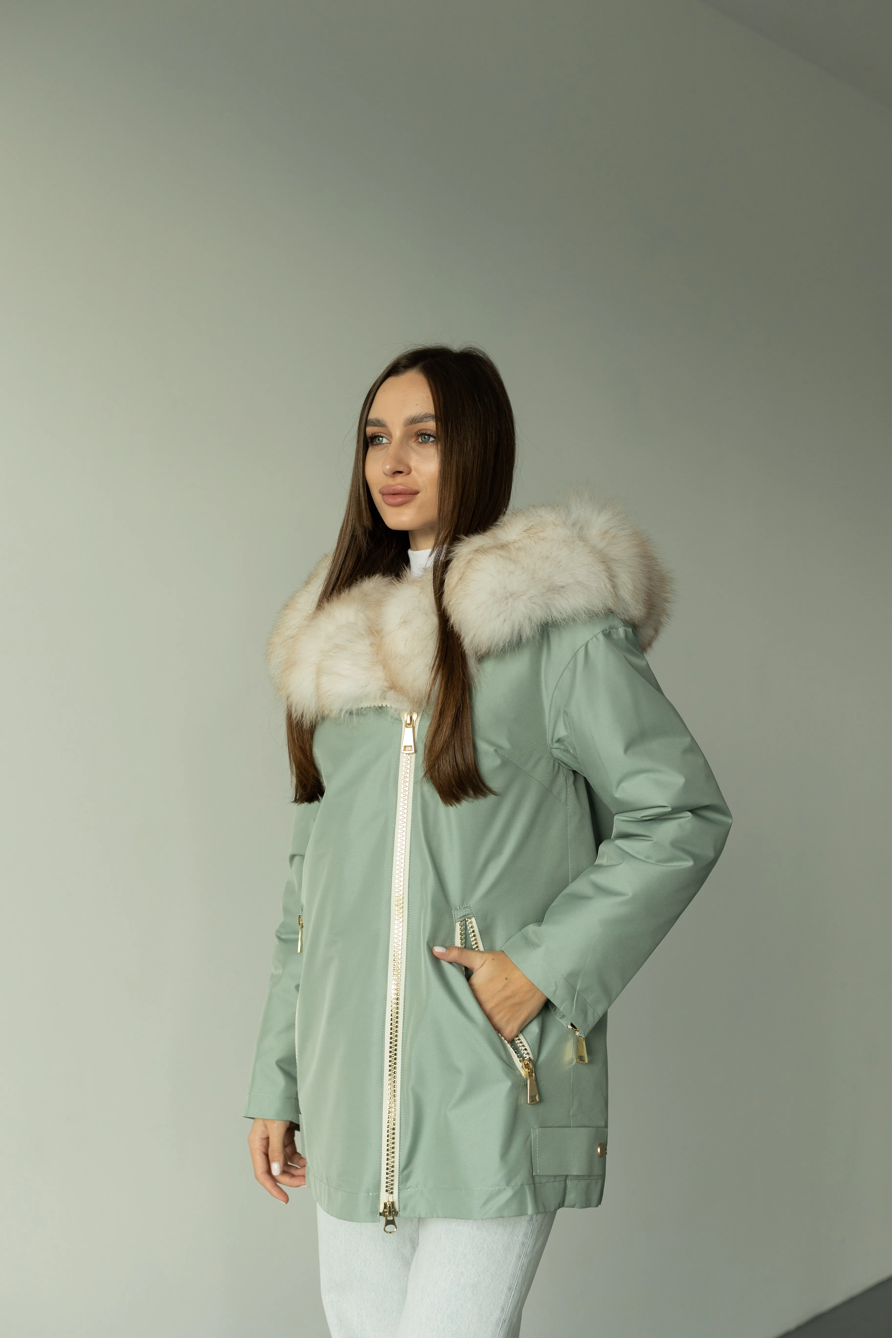 Genuine Polar Fox Fur Trim Rabbit Fur Insulated Parka