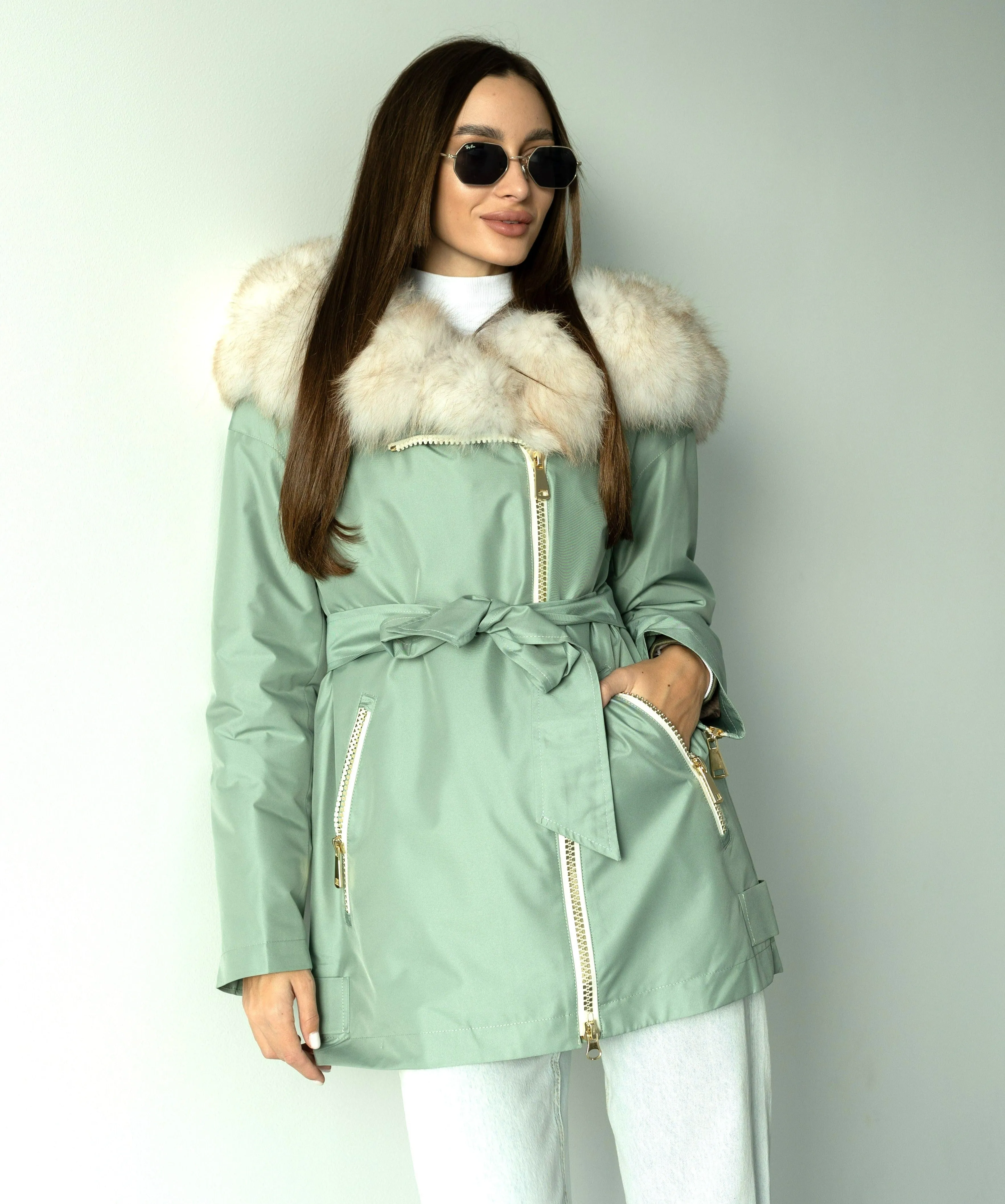 Genuine Polar Fox Fur Trim Rabbit Fur Insulated Parka