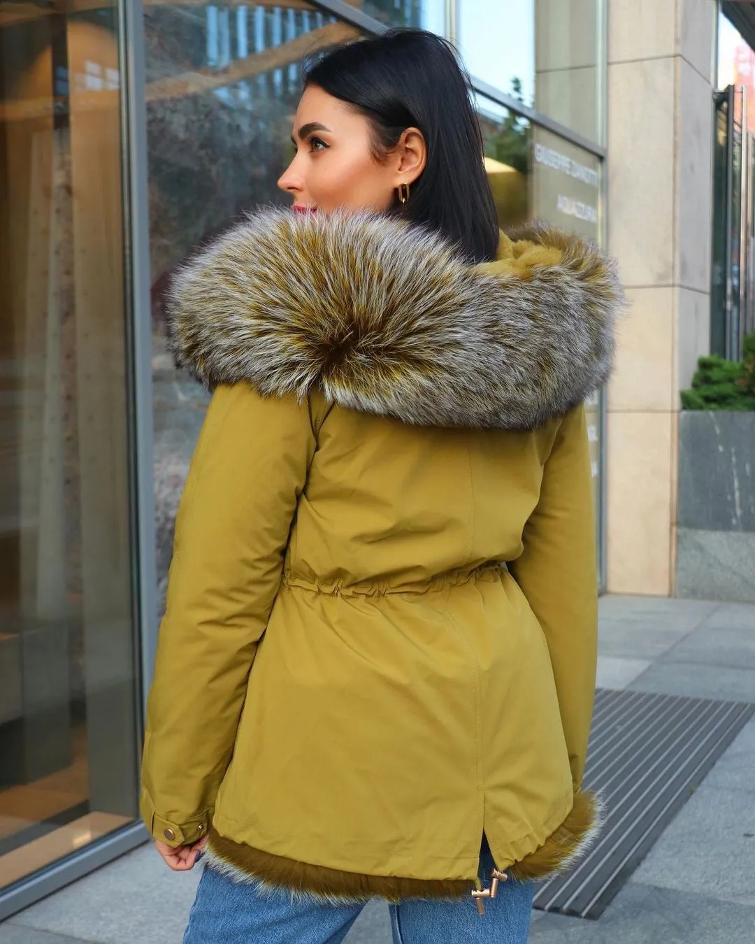 Genuine Silver Fox Trim Rabbit Fur Insulated Parka