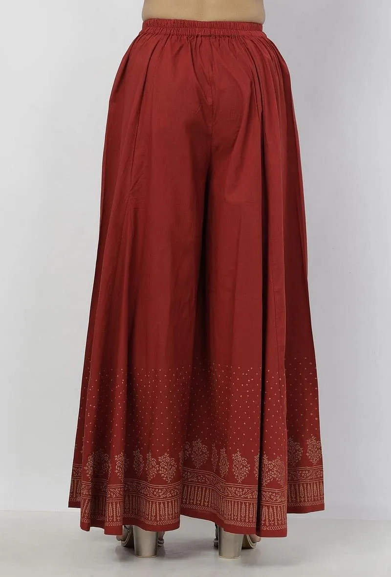 Gerua Maroon Hand-Block Printed Cotton Palazzo