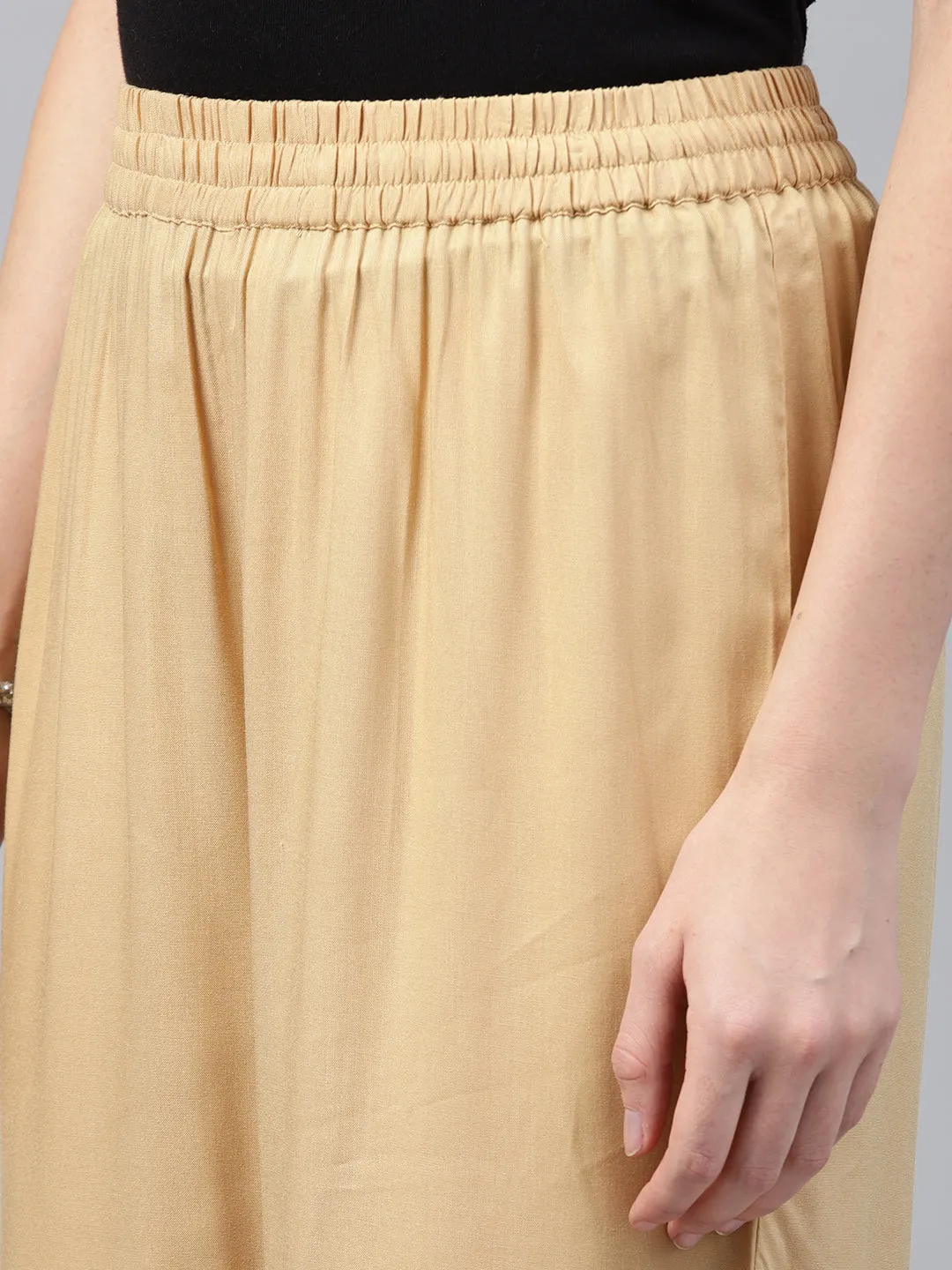 Gold Rayon Solid Wide Leg Palazzo