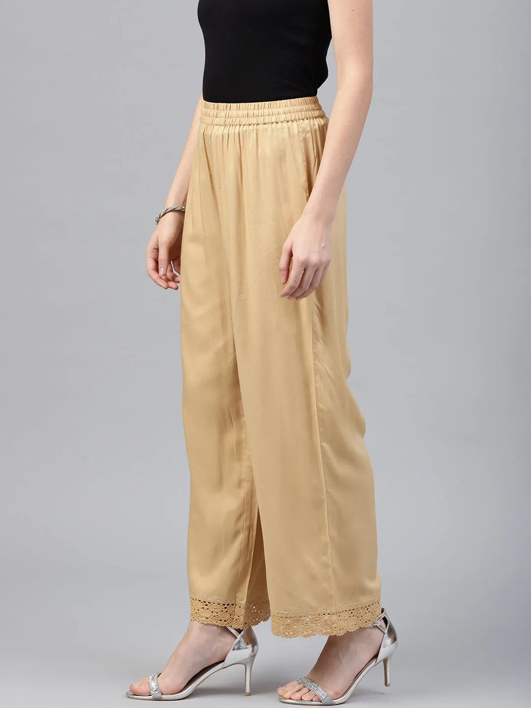 Gold Rayon Solid Wide Leg Palazzo