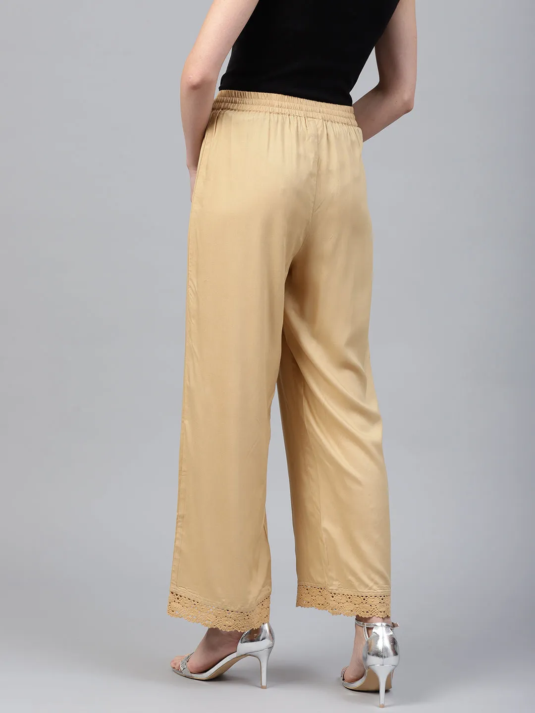 Gold Rayon Solid Wide Leg Palazzo