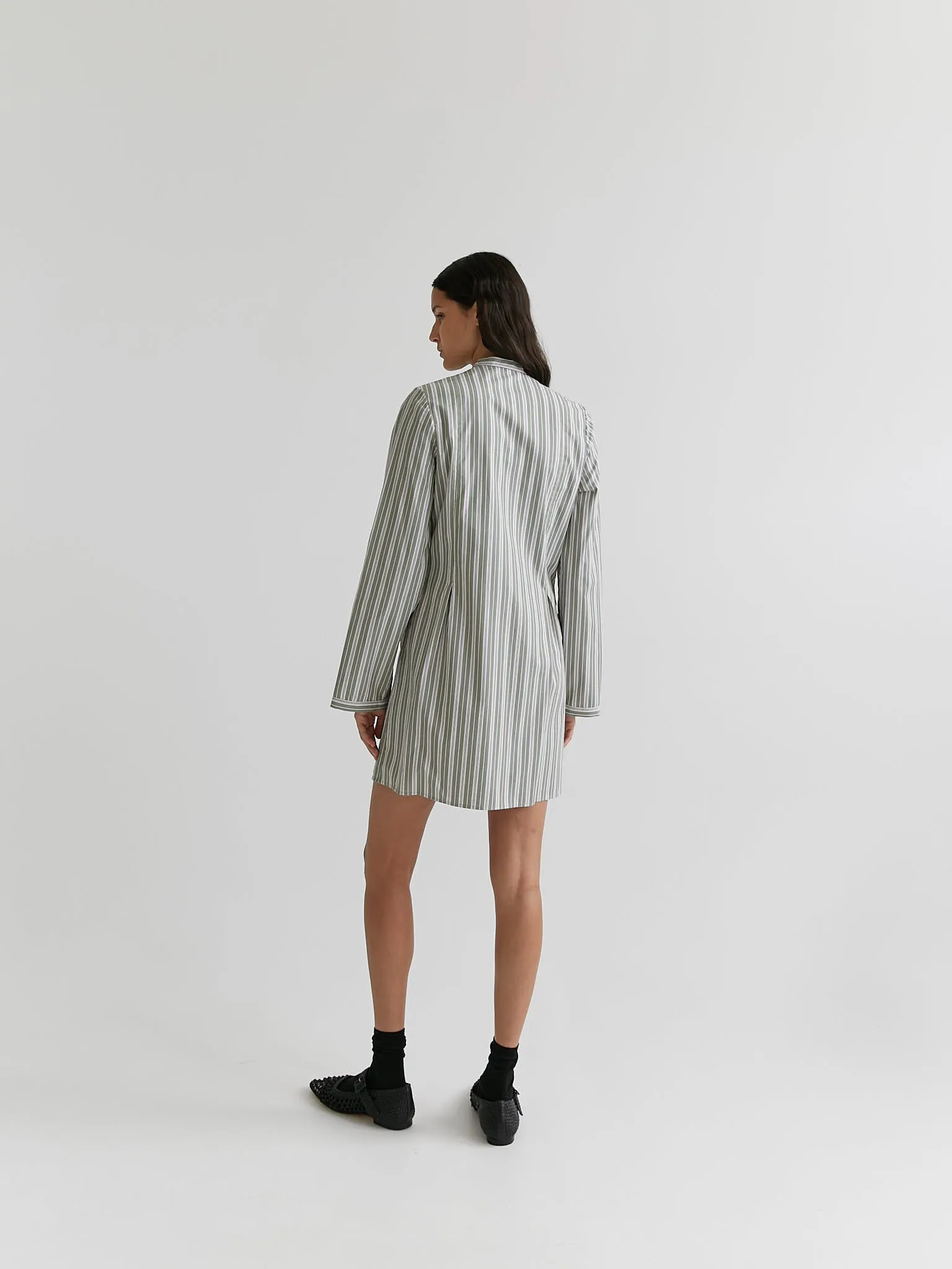 green stripe mini shirt dress