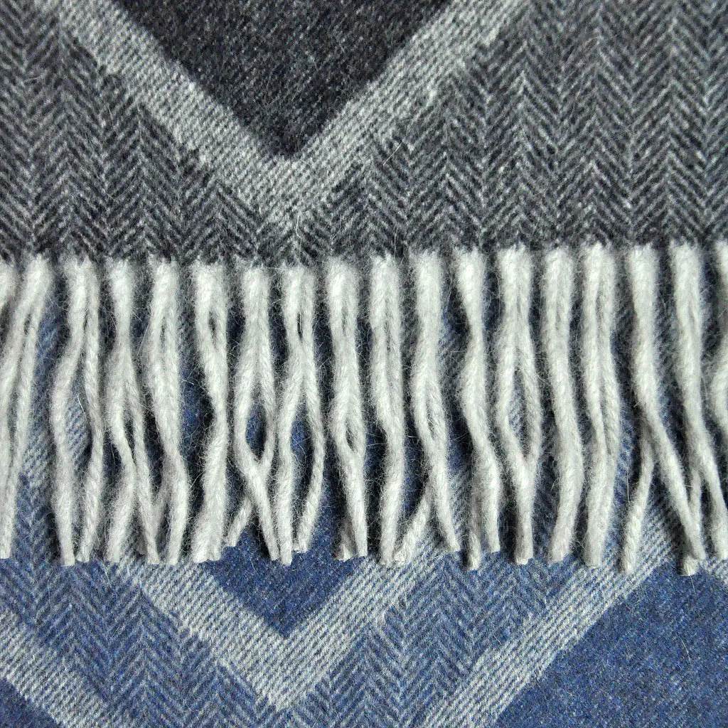 Herring Bone and Geo's Wool Scarf in Grey & Blue