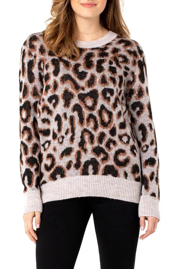 High Low Crew Neck Sweater - Leopard