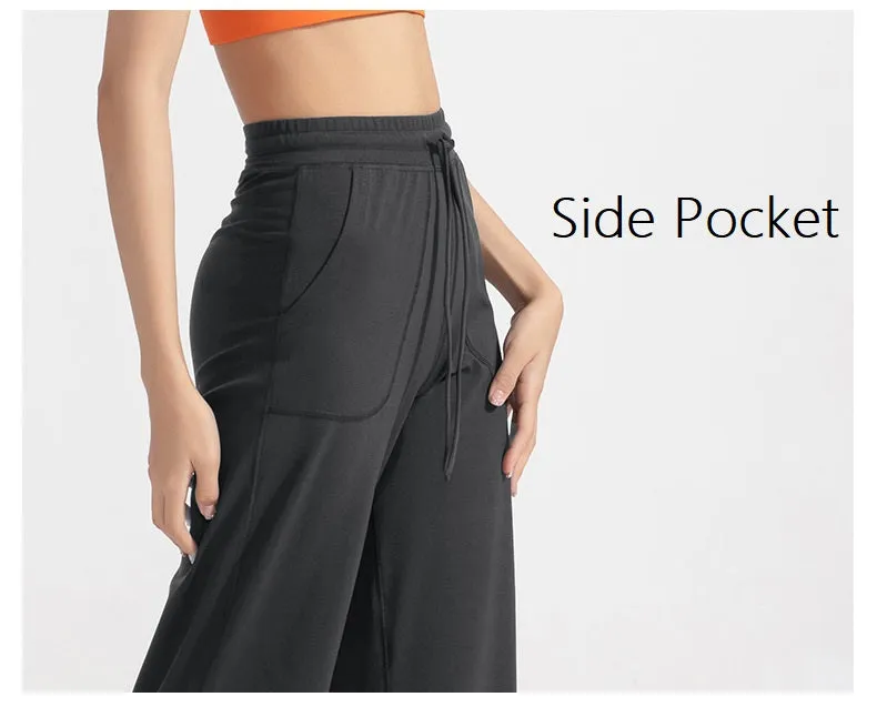 High Quality Fashion New Anti - bacterial Straight Pants Women High Waist Loose Thin Pocket Wide Leg Yoga Pants