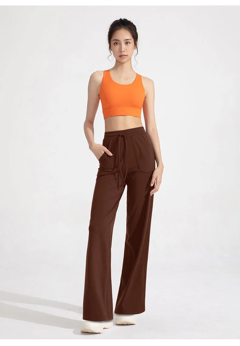 High Quality Fashion New Anti - bacterial Straight Pants Women High Waist Loose Thin Pocket Wide Leg Yoga Pants