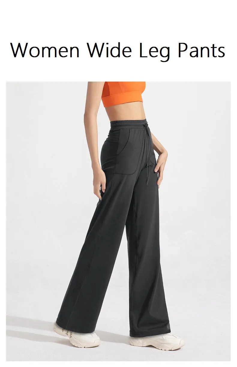 High Quality Fashion New Anti - bacterial Straight Pants Women High Waist Loose Thin Pocket Wide Leg Yoga Pants