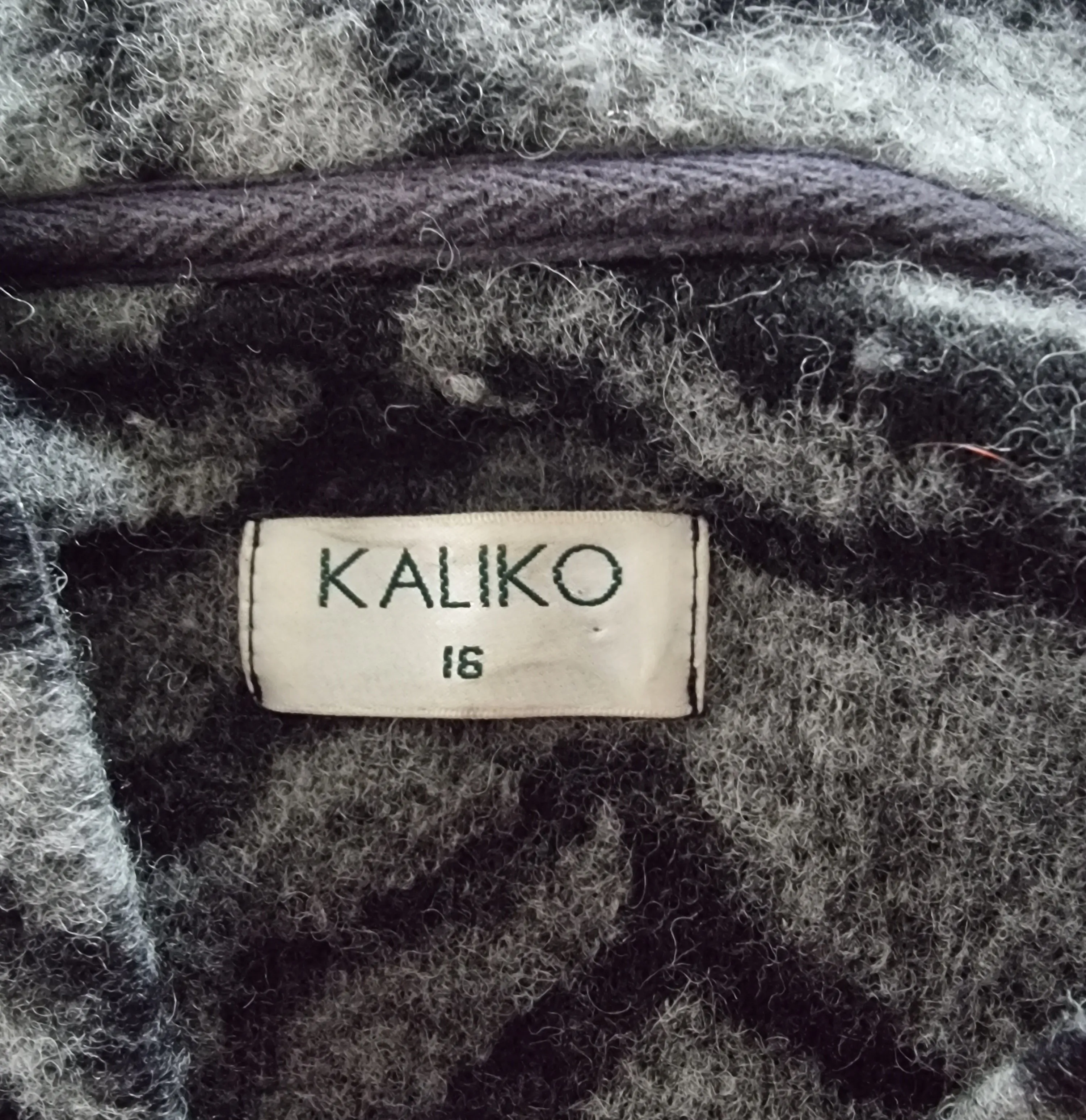 Kaliko Women’s Grey and Black Patterned Wool Jacket UK 16 US 12 EU 44