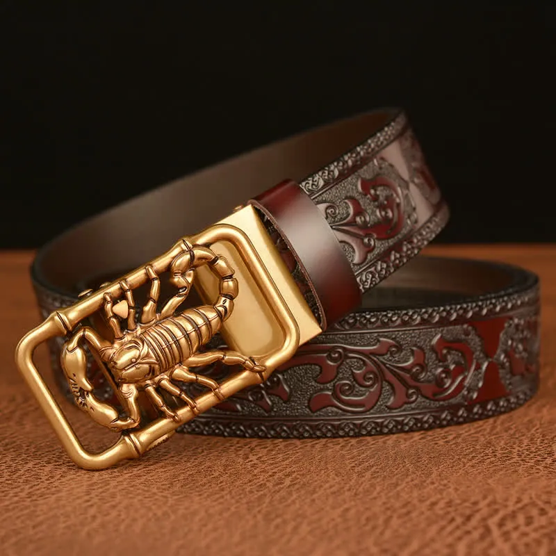 Men's Scorpion Embossed Engraved Leather Belt