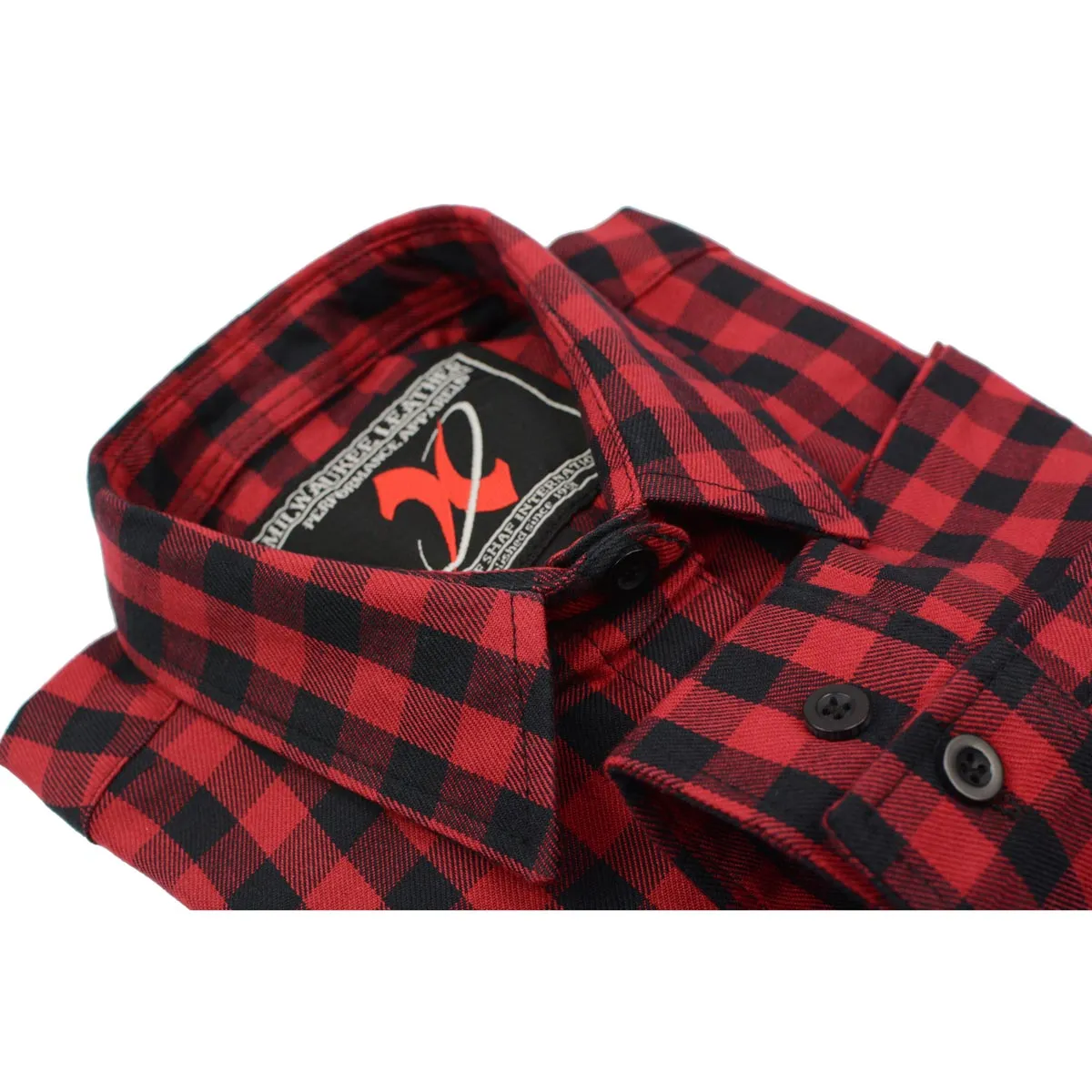 Milwaukee Leather MNG21609 Women's Casual Red and Black Long Sleeve Cotton Casual Flannel Shirt