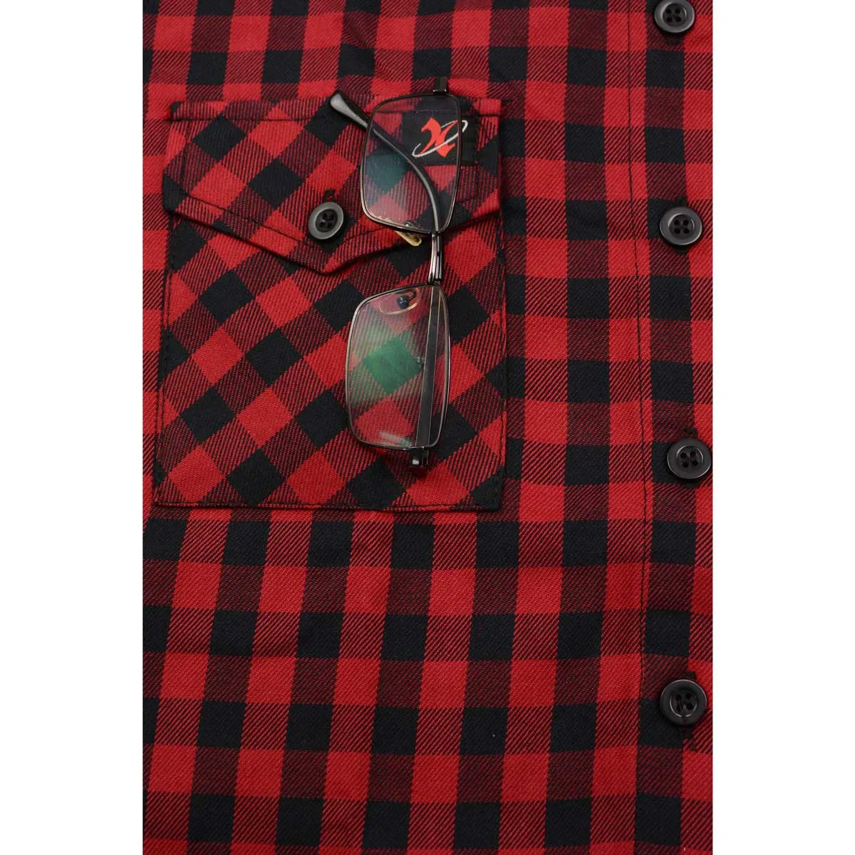 Milwaukee Leather MNG21609 Women's Casual Red and Black Long Sleeve Cotton Casual Flannel Shirt