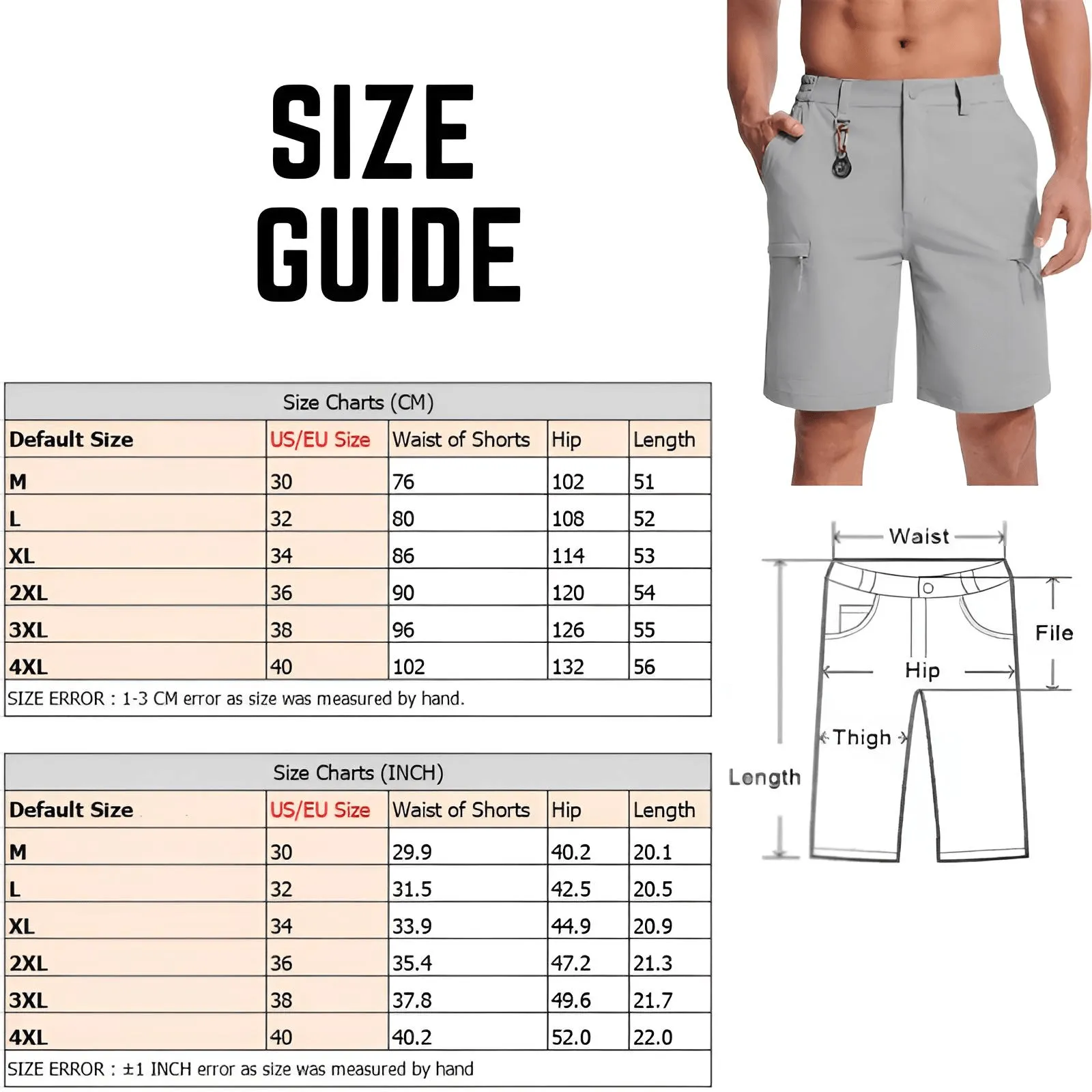 Moisture Wicking Casual Shorts Mens Cargo Work Shorts Rip-Stop