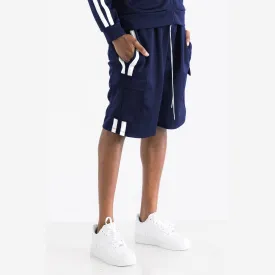 Navy & White Cargo Pocket Track Shorts