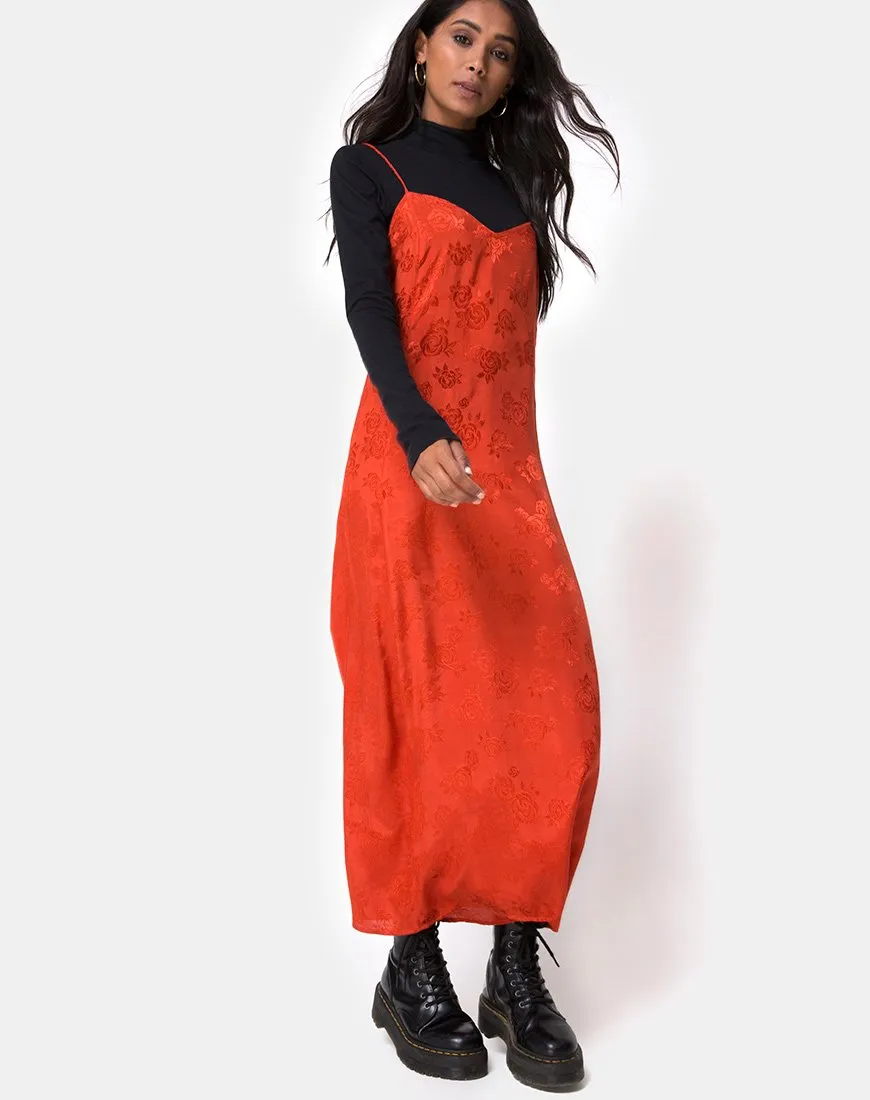 Nolity Midi Dress in Satin Rust Rose