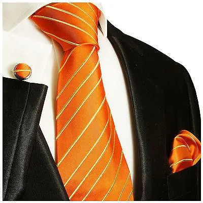 Orange Striped Silk Necktie Set