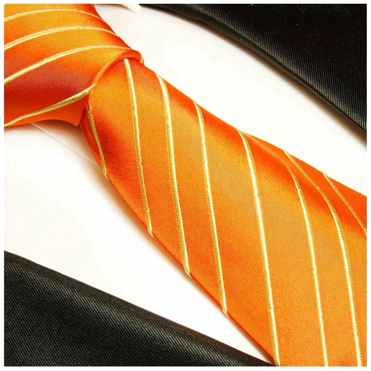 Orange Striped Silk Necktie Set