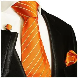 Orange Striped Silk Necktie Set