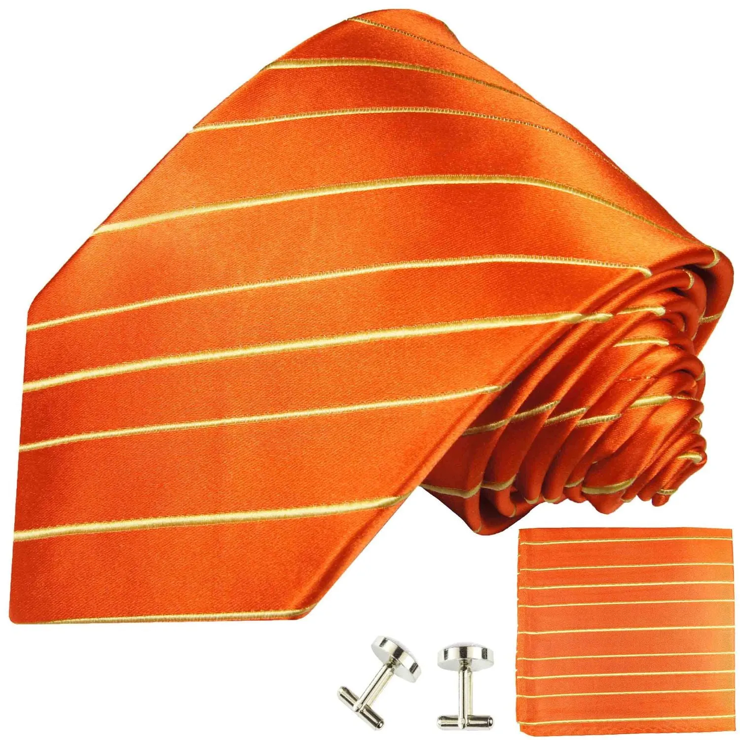 Orange Striped Silk Necktie Set