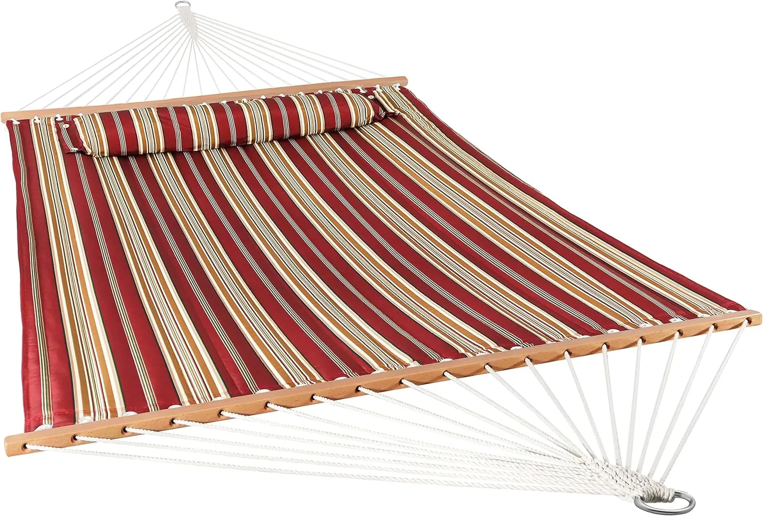 Outdoor Quilted Fabric Hammock - Two-Person with Spreader Bars - Heavy-Duty 450-Pound Capacity