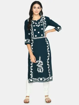 Plus Size Floral Teal Kurta Set with Dupatta