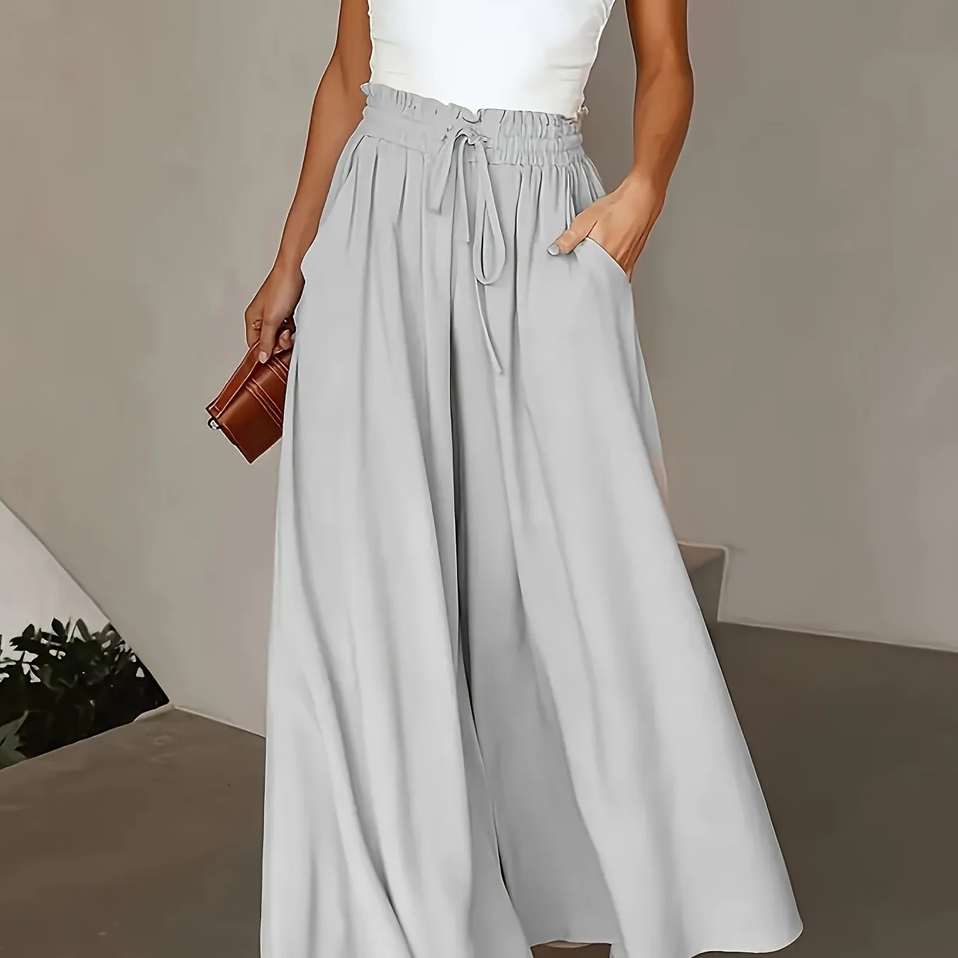 Plus Size Solid Wide Leg Pants - Comfortable Style for Every Occasion