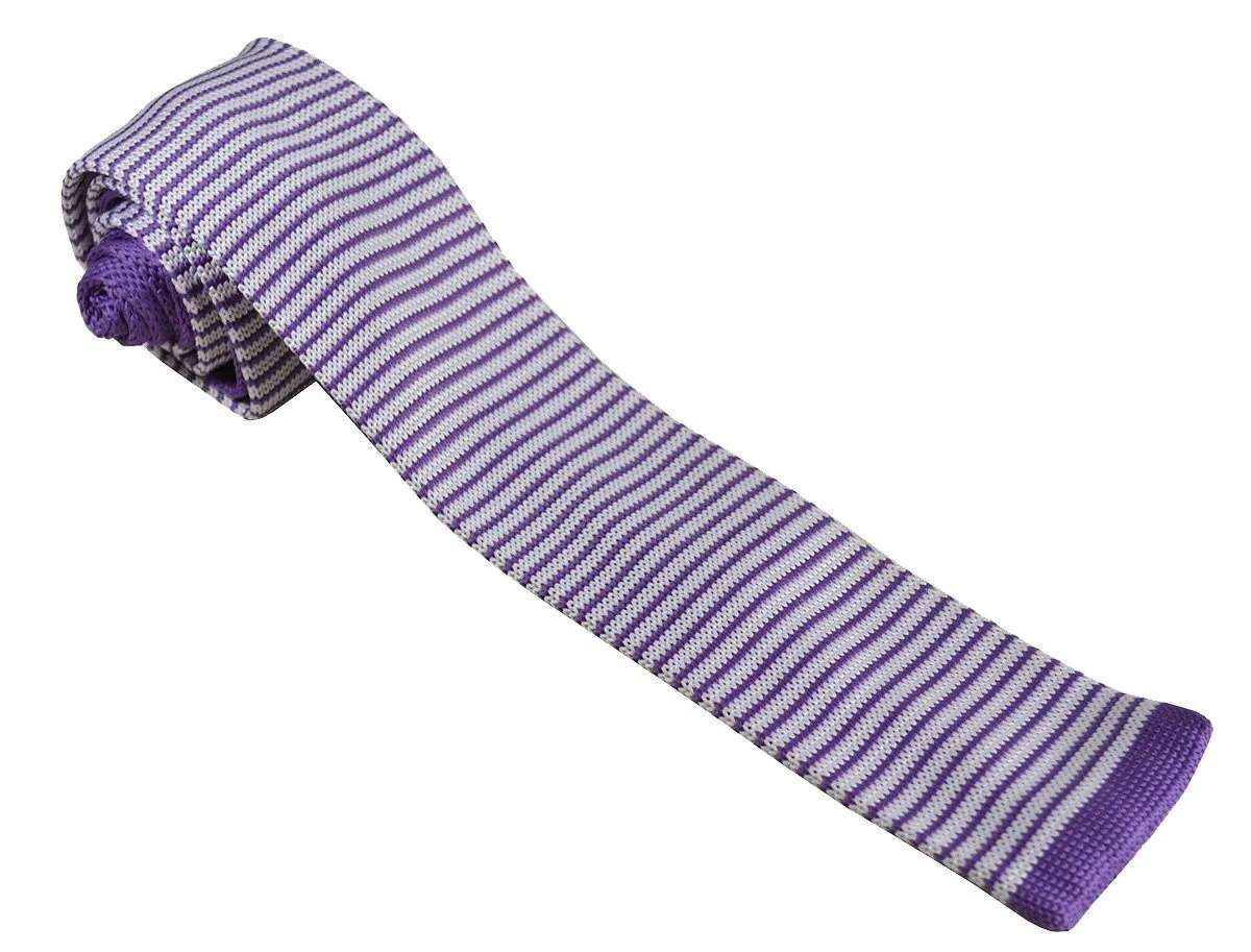 Purple and White Striped Knit Tie