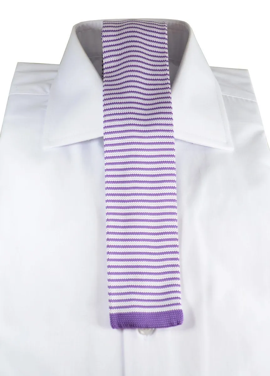 Purple and White Striped Knit Tie