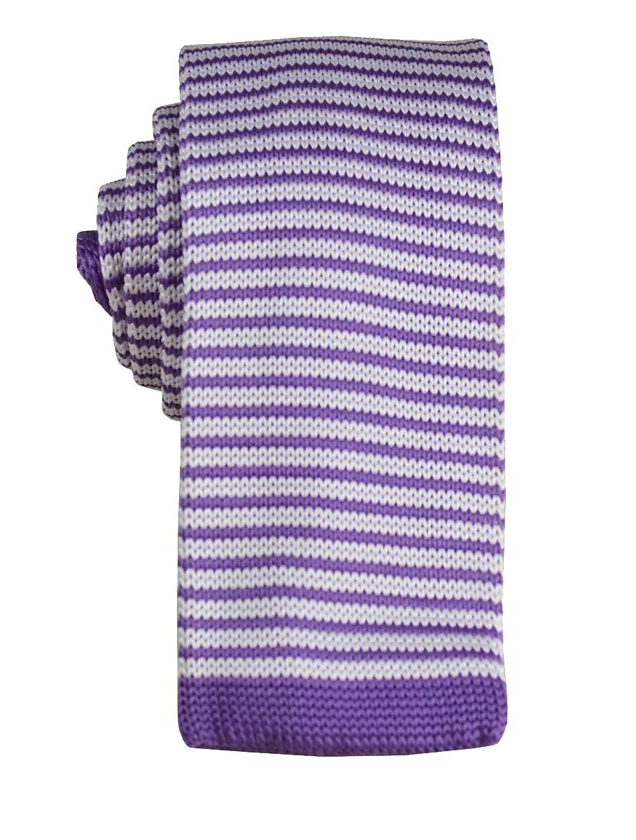 Purple and White Striped Knit Tie