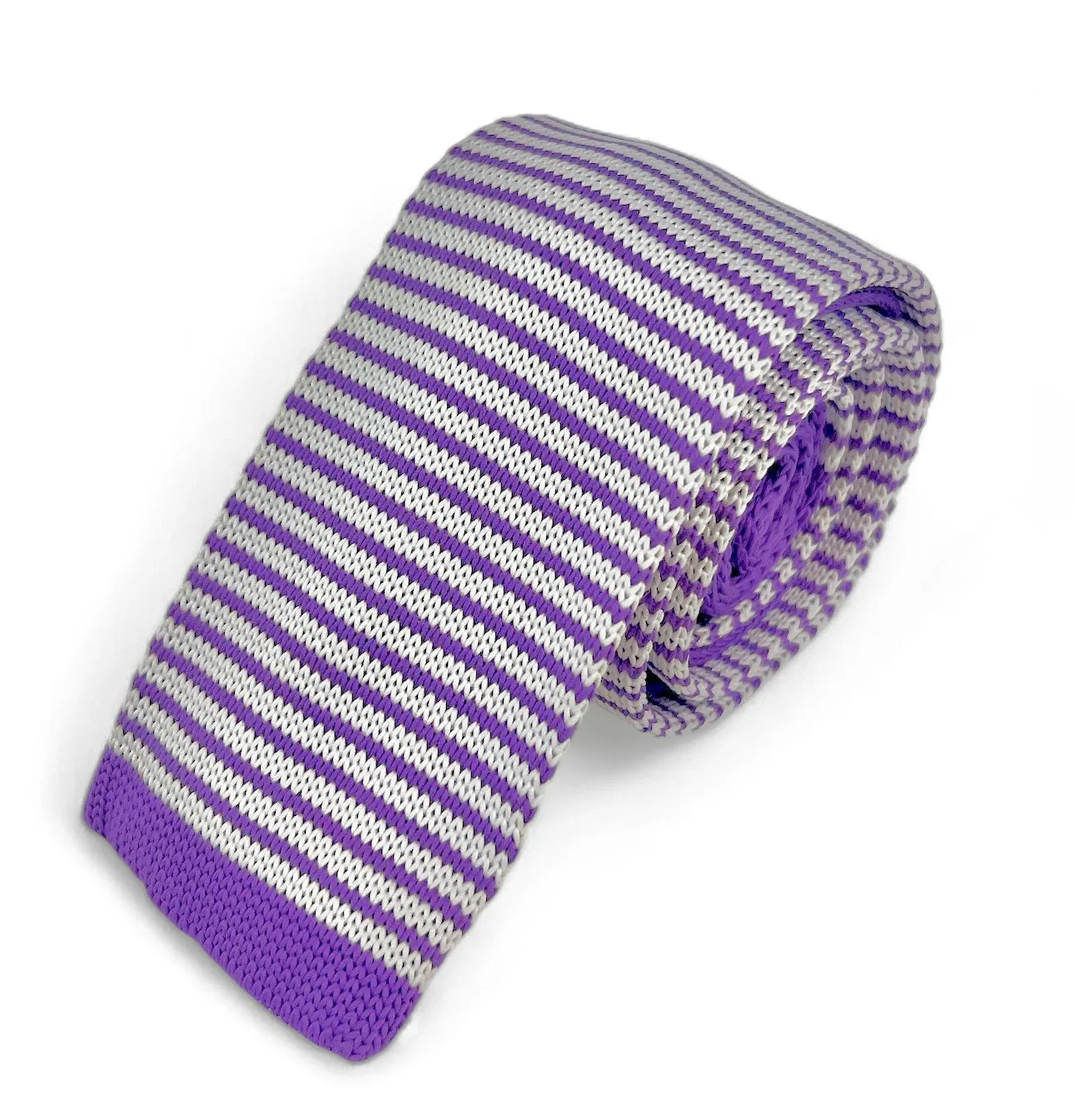 Purple and White Striped Knit Tie