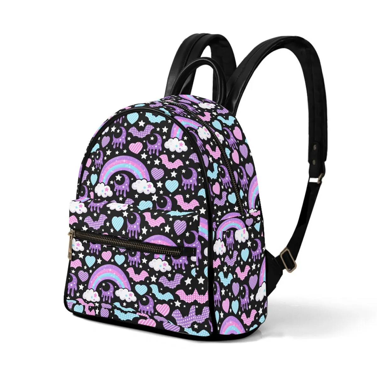 Rainbow Spooky Bats Black Mini Backpack