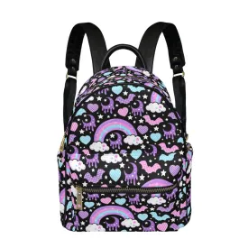 Rainbow Spooky Bats Black Mini Backpack