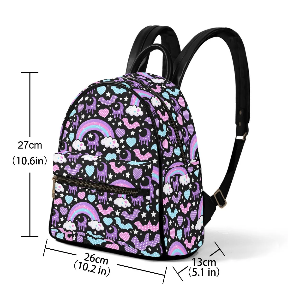 Rainbow Spooky Bats Black Mini Backpack