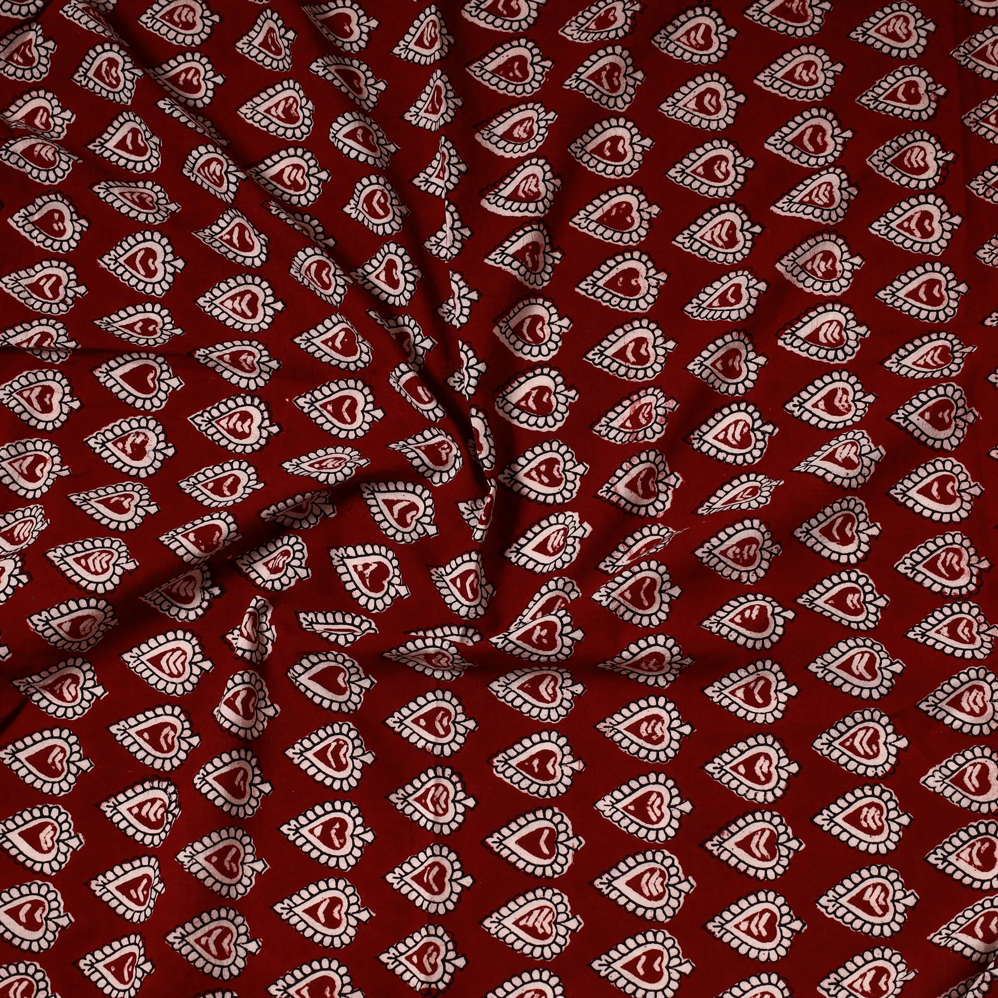 Red - Bagh Block Printed Cotton Precut Fabric 09