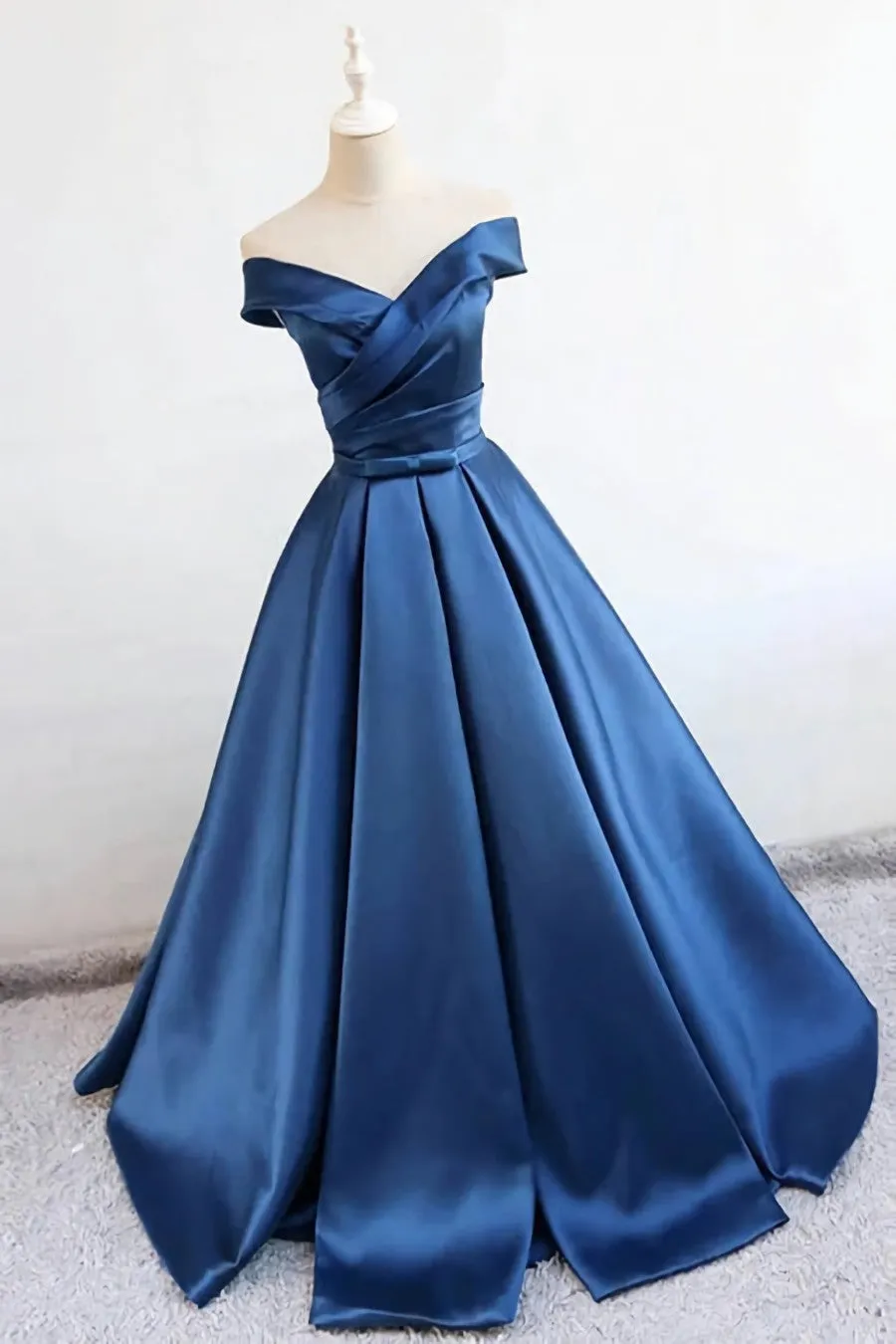 Satin A-line Off-the-Shoulder Evening Dresses,Elegant Long Prom Dresses,Graduation Dress