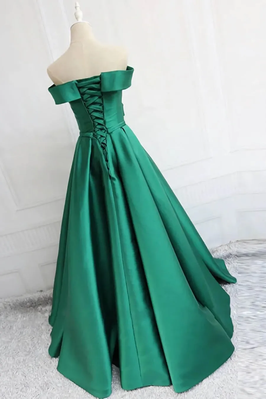 Satin A-line Off-the-Shoulder Evening Dresses,Elegant Long Prom Dresses,Graduation Dress